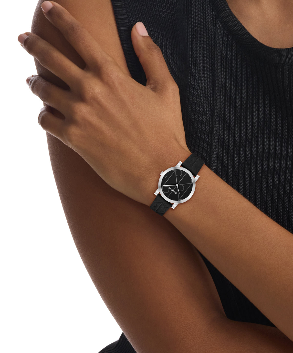 Calvin Klein 25100128 Monogram Black Leather Strap Women's Watch
