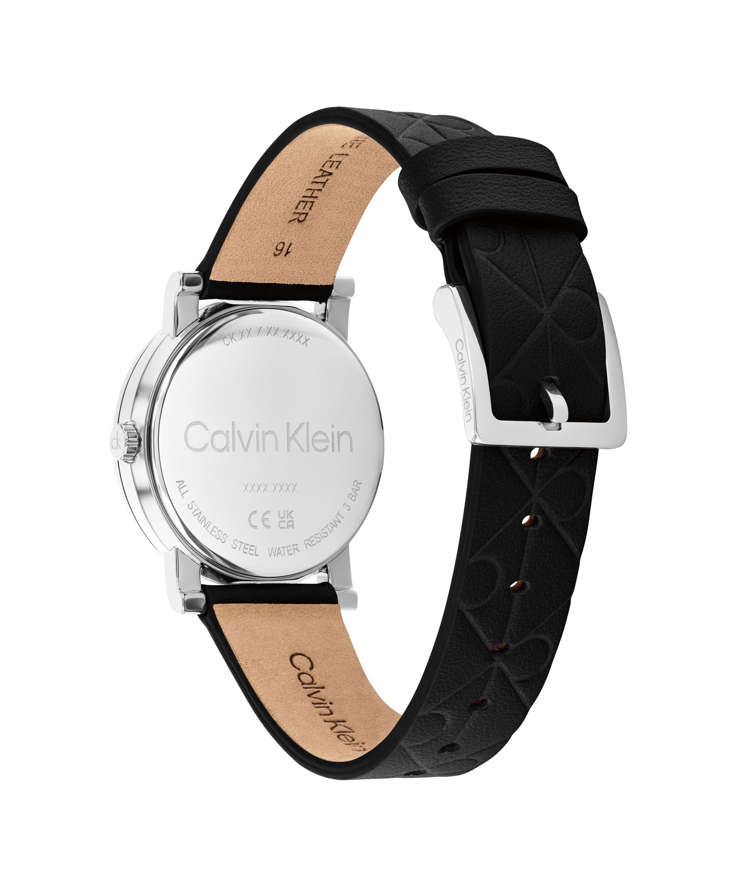 Calvin Klein 25100128 Monogram Black Leather Strap Women's Watch