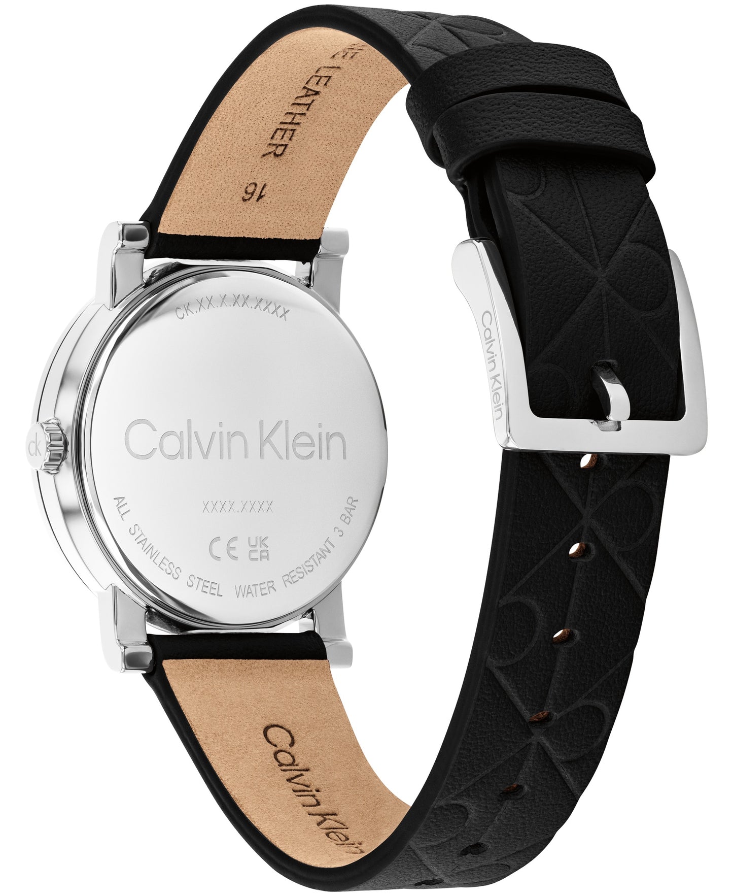 Calvin Klein 25100128 Monogram Black Leather Strap Women's Watch