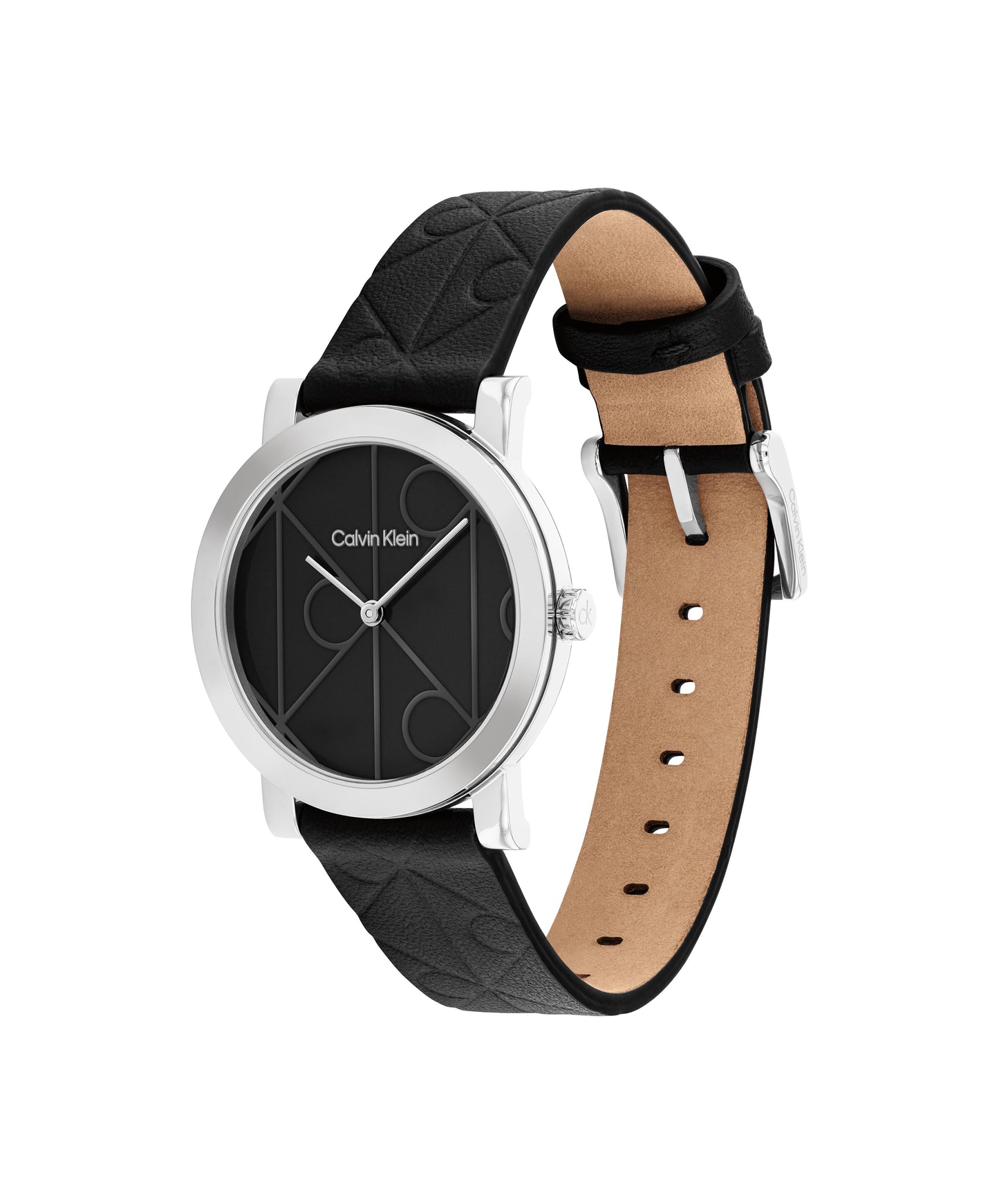 Calvin Klein 25100128 Monogram Black Leather Strap Women's Watch