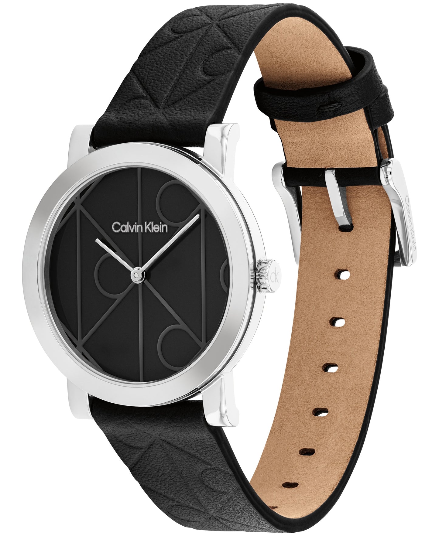 Calvin Klein 25100128 Monogram Black Leather Strap Women's Watch