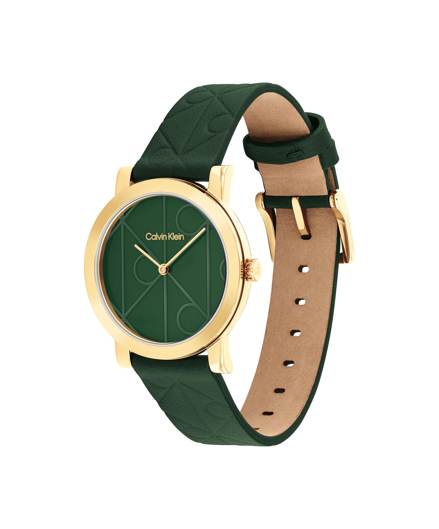Calvin Klein 25100129 Monogram Green Leather Strap Women's Watch