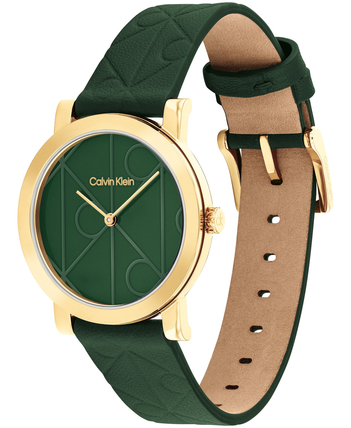Calvin Klein 25100129 Monogram Green Leather Strap Women's Watch