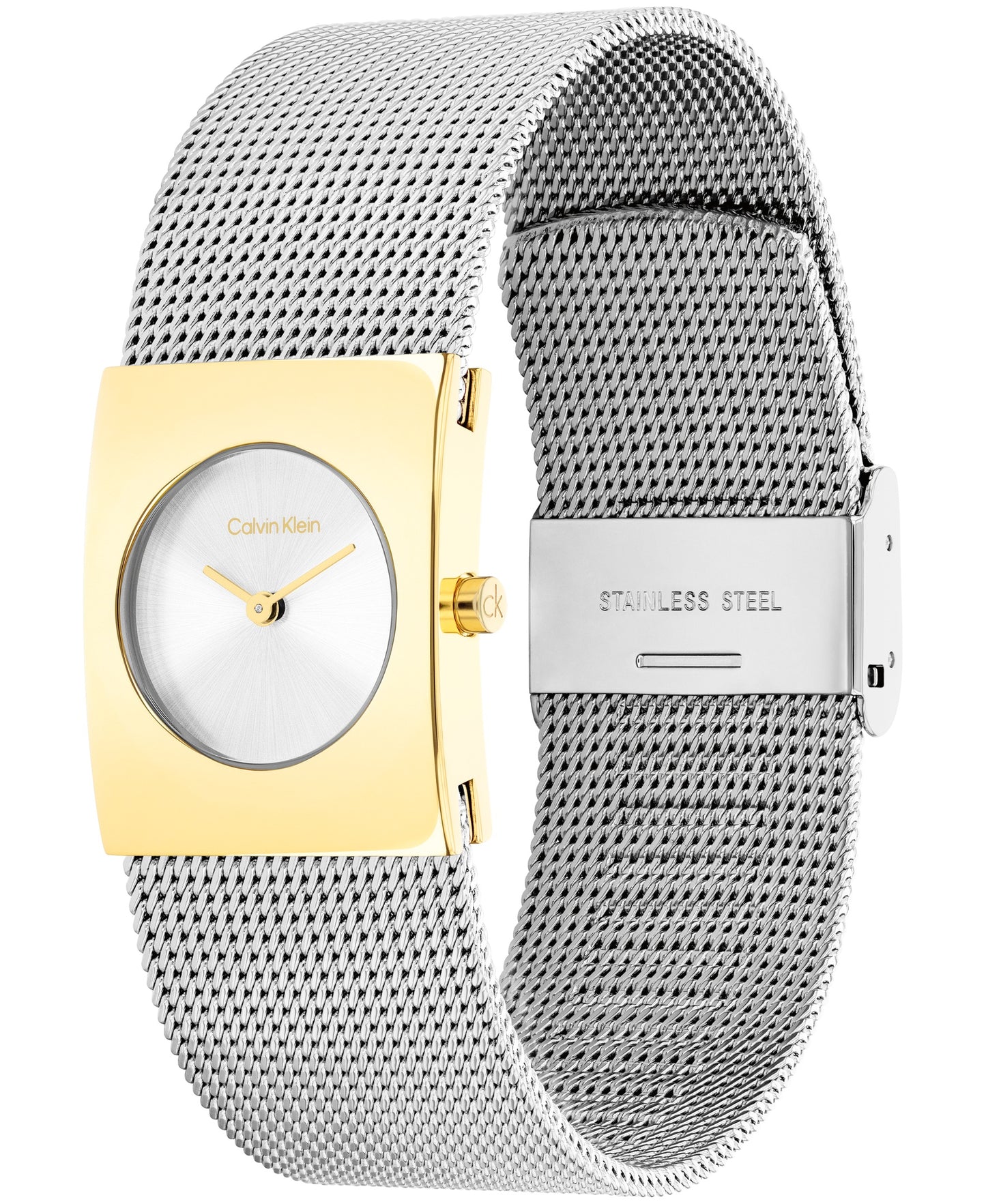 Calvin Klein 25100139 Ionic Plain Thin Gold Steel Silver White Dial Women's Watch