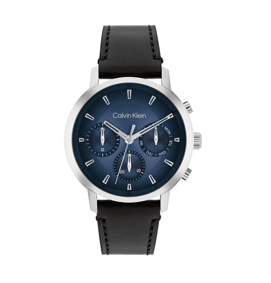 Calvin Klein 25200497 Chronograph Black Leather Blue Dial Men's Watch