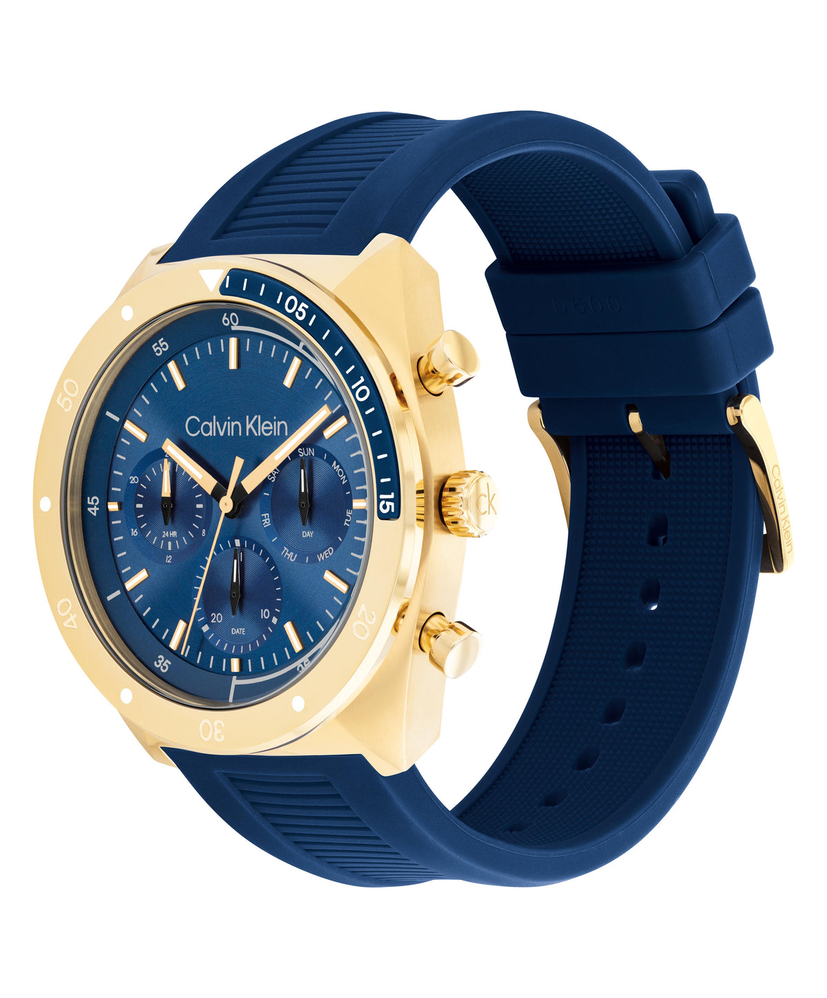 Calvin Klein 25200534 Ionic Plated Thin Gold Steel & Blue Silicone Strap Men's Watch