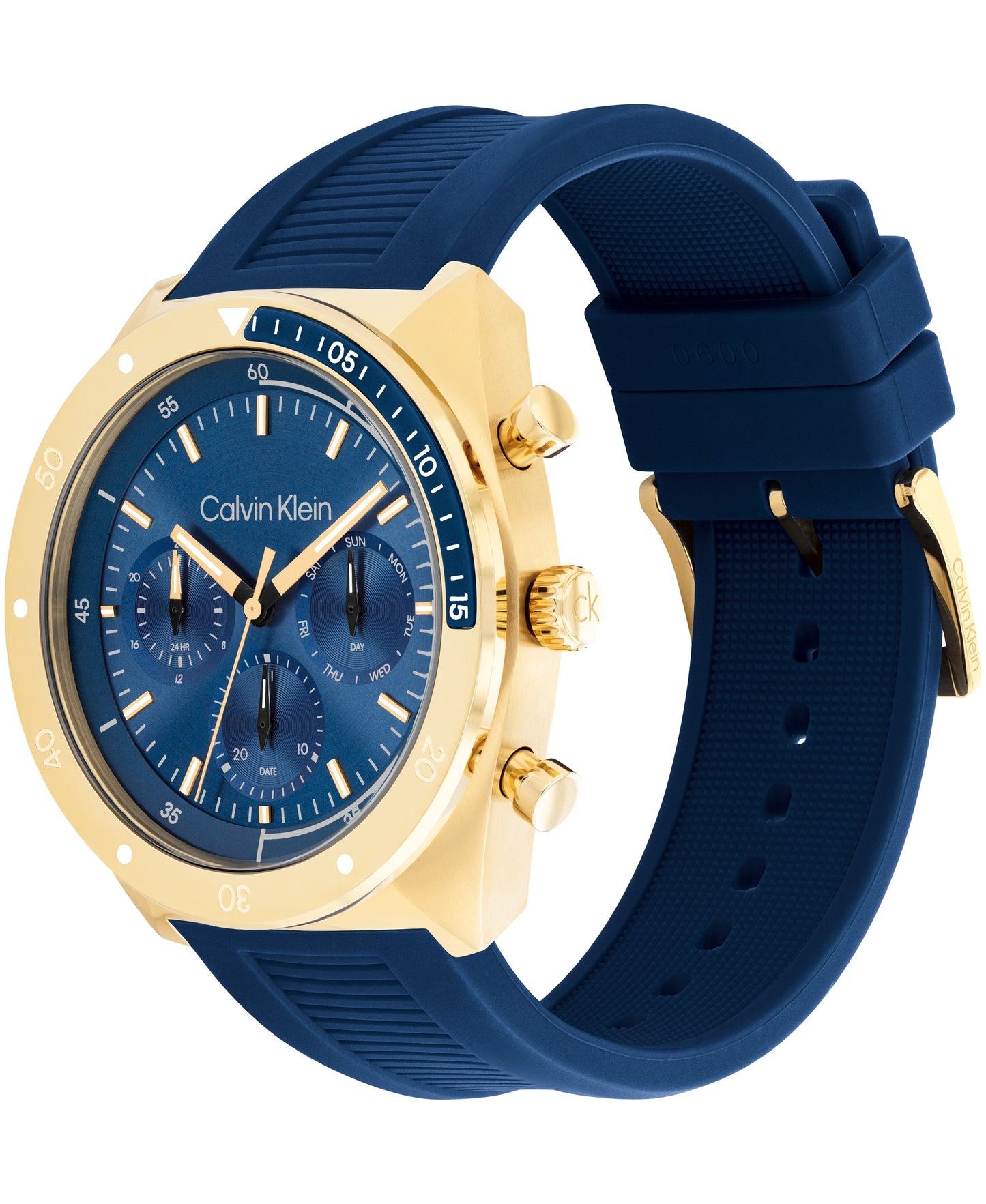 Calvin Klein 25200534 Ionic Plated Thin Gold Steel & Blue Silicone Strap Men's Watch
