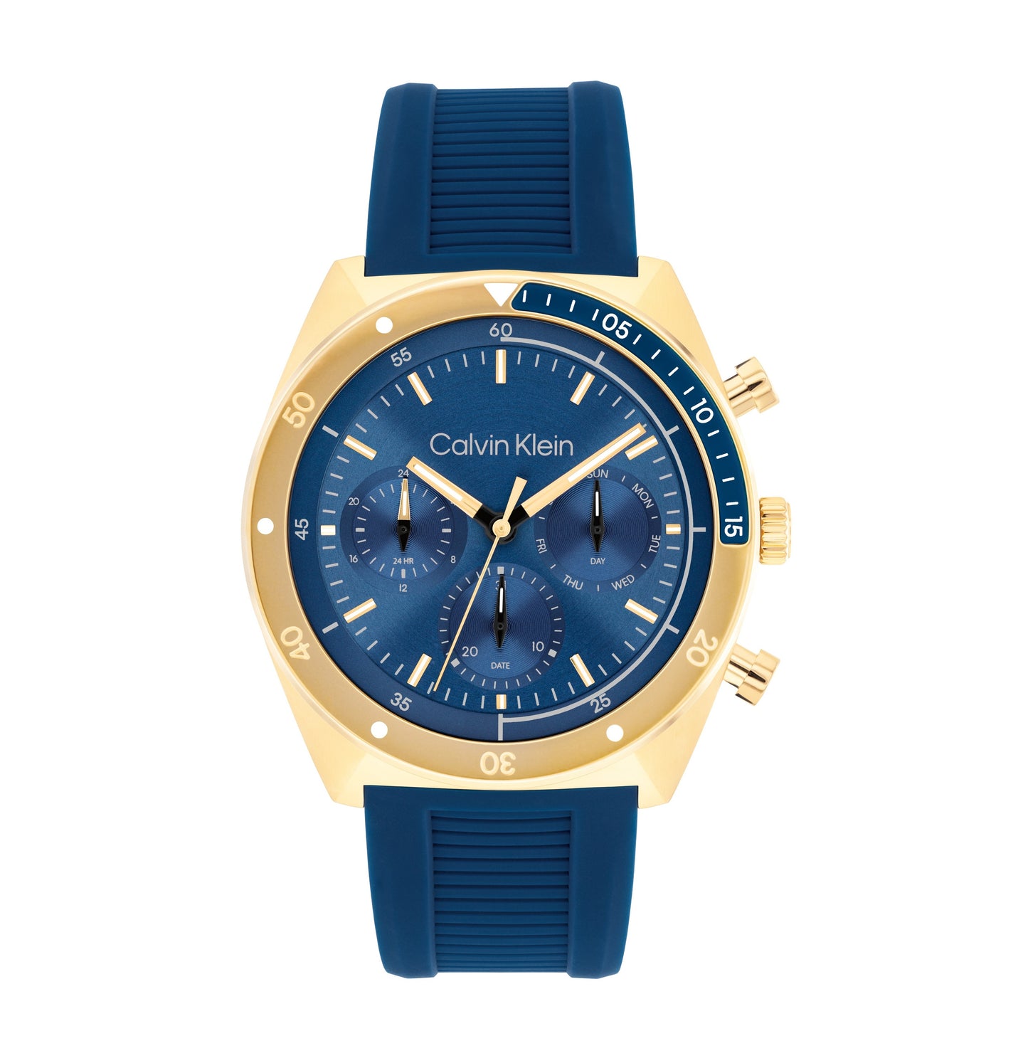 Calvin Klein 25200534 Ionic Plated Thin Gold Steel & Blue Silicone Strap Men's Watch