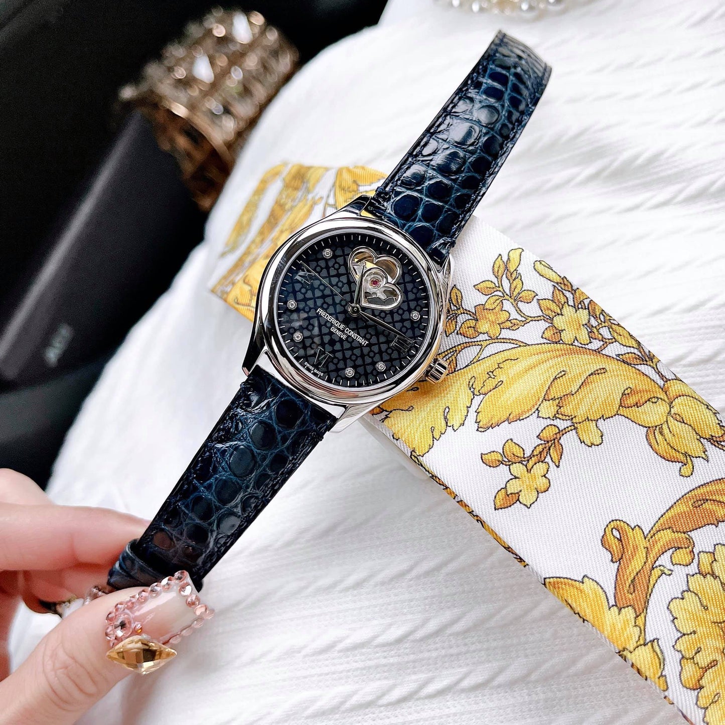 Frederique Constant Double Heart Beat Automatic Diamond Blue Dial Ladies Watch FC-310NDHB3B6