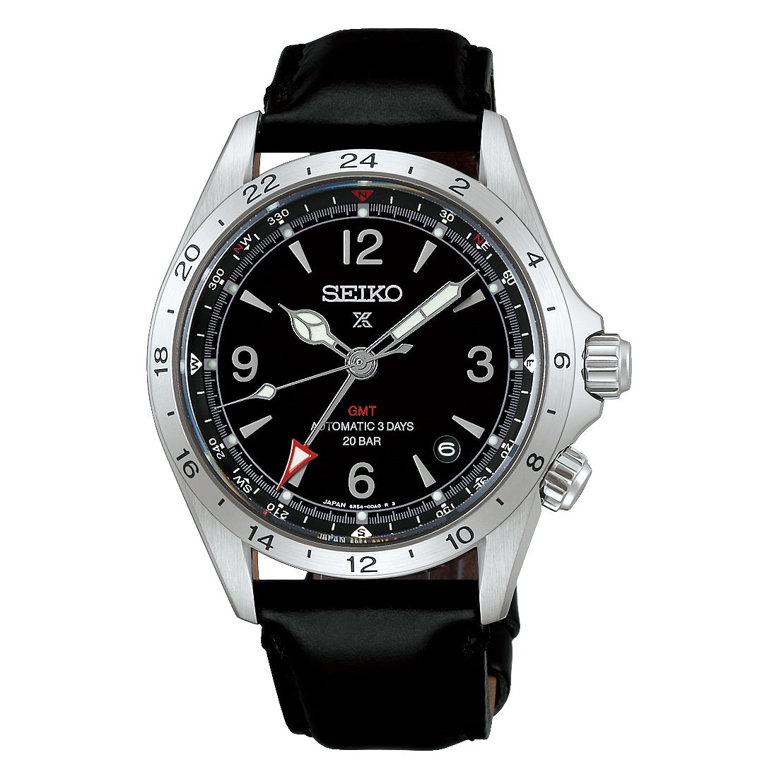 Seiko Prospex Alpinist Mechanical GMT Automatic Black Leather Men's Watch SPB379J1