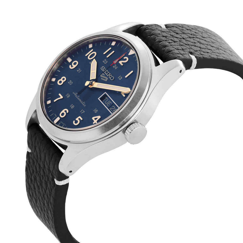 Seiko 5 Sports Field Military Style Automatic Black Leather Men's Watch SRPG39K1