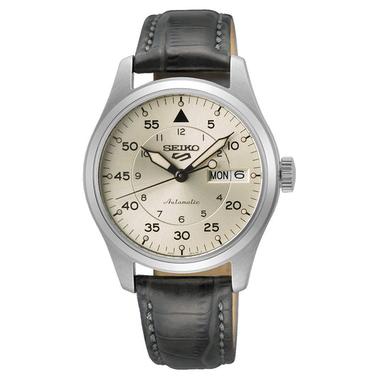 Seiko 5 Sports Champagne Flieger Suit Style Leather Strap Automatic Men's Watch SRPJ87K1
