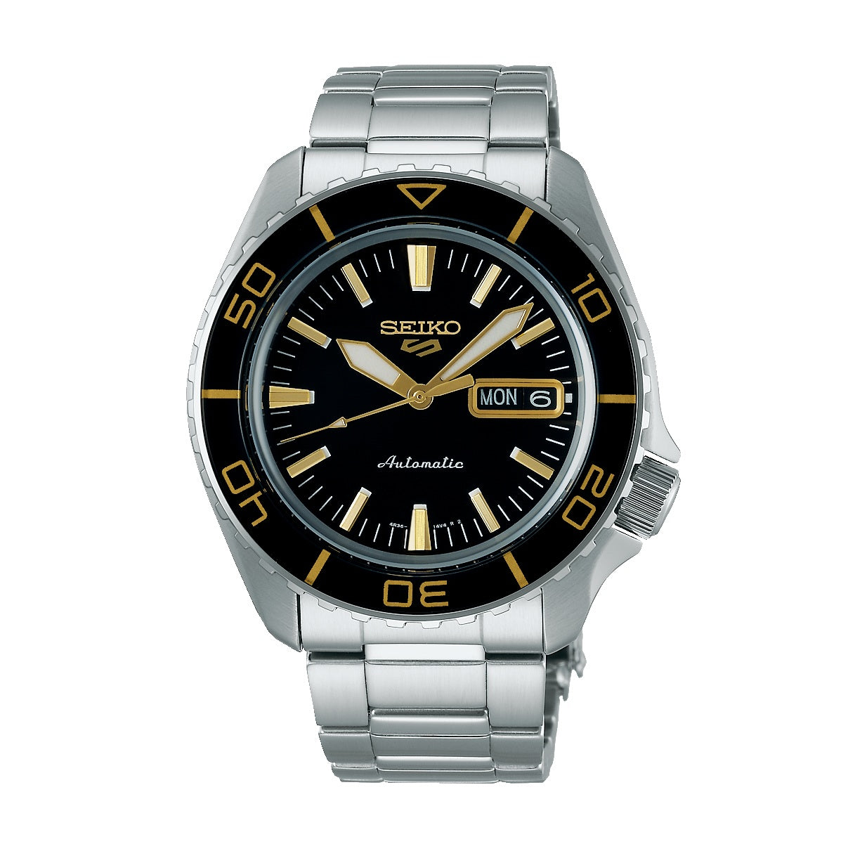 Seiko 5 Sports SNZH5 Reissue Black with Gold Bezel 55 Fathoms Men's Watch SRPK99K1