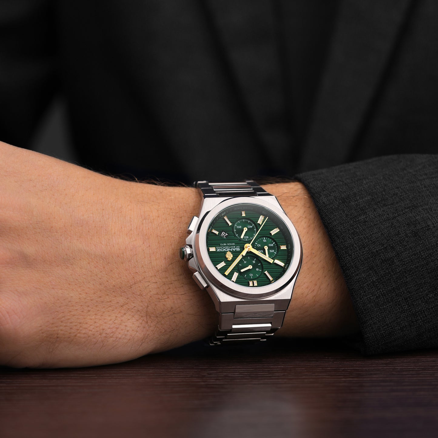 Sandoz Chanet Brushed Green Dial Quartz Chronograph Men's Watch SZWGI0000823