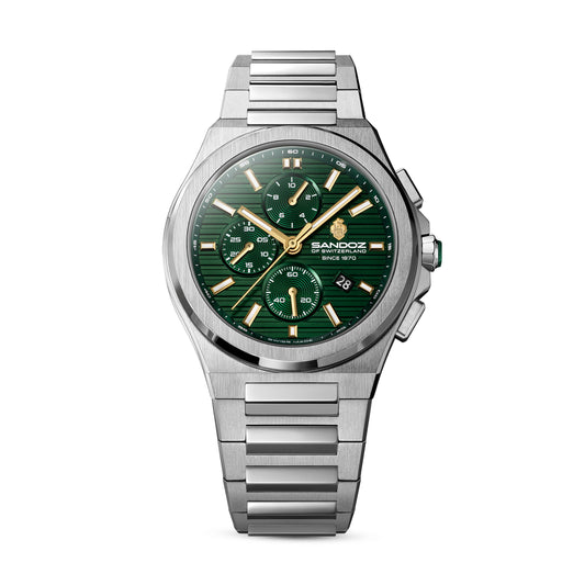 Sandoz Chanet Brushed Green Dial Quartz Chronograph Men's Watch SZWGI0000823