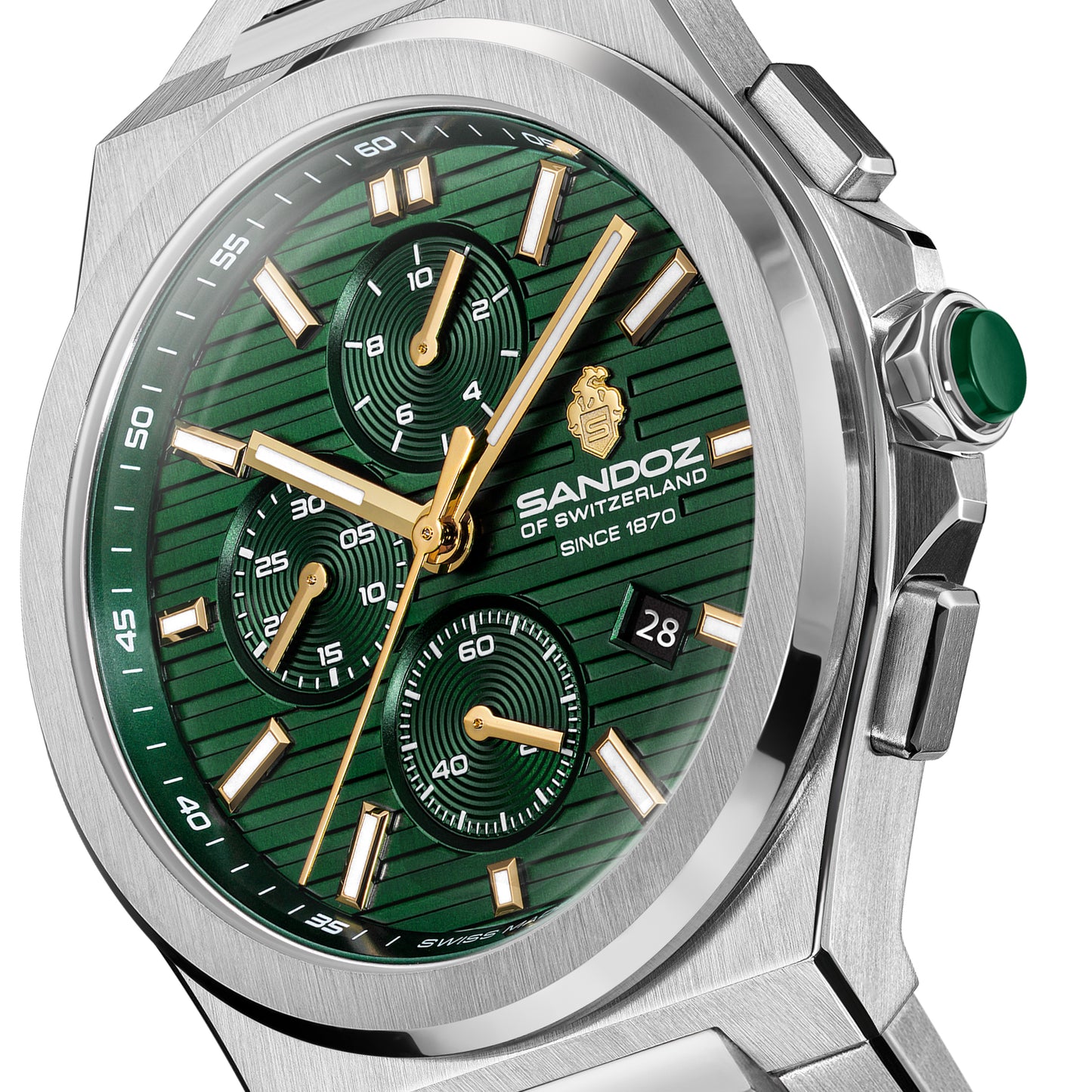Sandoz Chanet Brushed Green Dial Quartz Chronograph Men's Watch SZWGI0000823