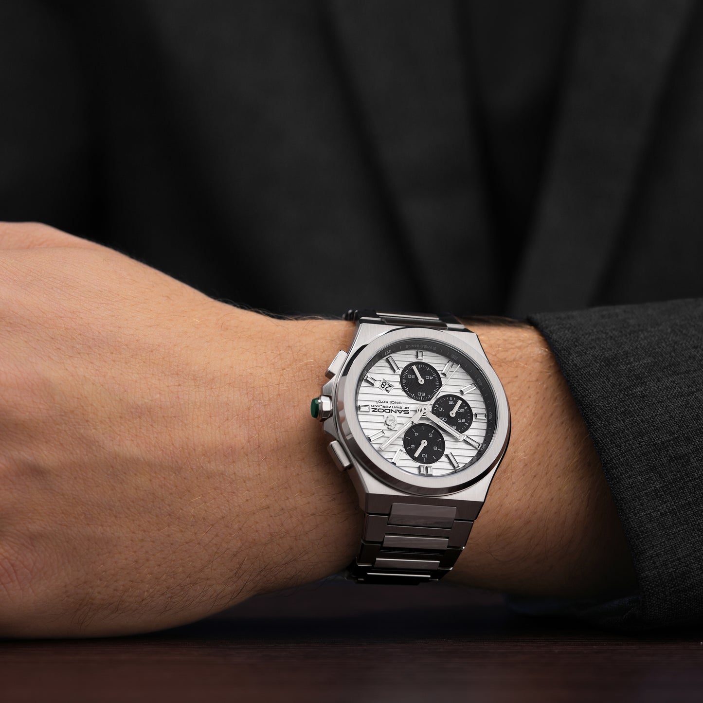 Sandoz Chanet Silver Patterned Dial Quartz Chronograph Men's Watch SZWGI0000824