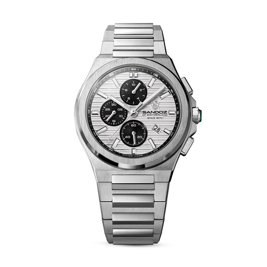 Sandoz Chanet Silver Patterned Dial Quartz Chronograph Men's Watch SZWGI0000824