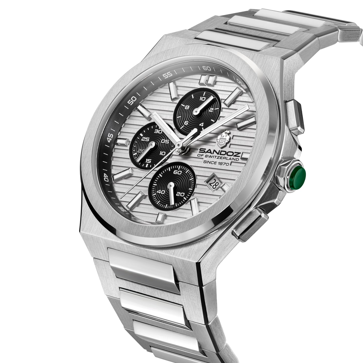 Sandoz Chanet Silver Patterned Dial Quartz Chronograph Men's Watch SZWGI0000824