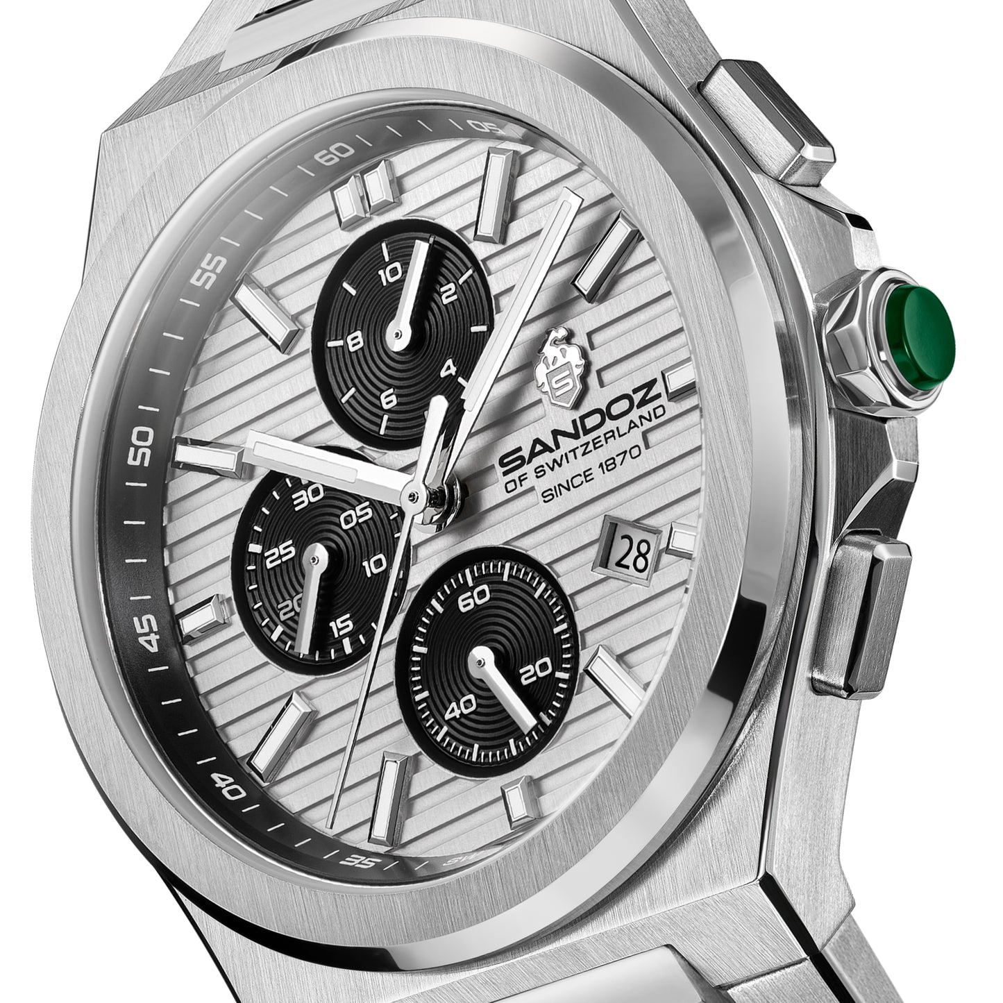 Sandoz Chanet Silver Patterned Dial Quartz Chronograph Men's Watch SZWGI0000824