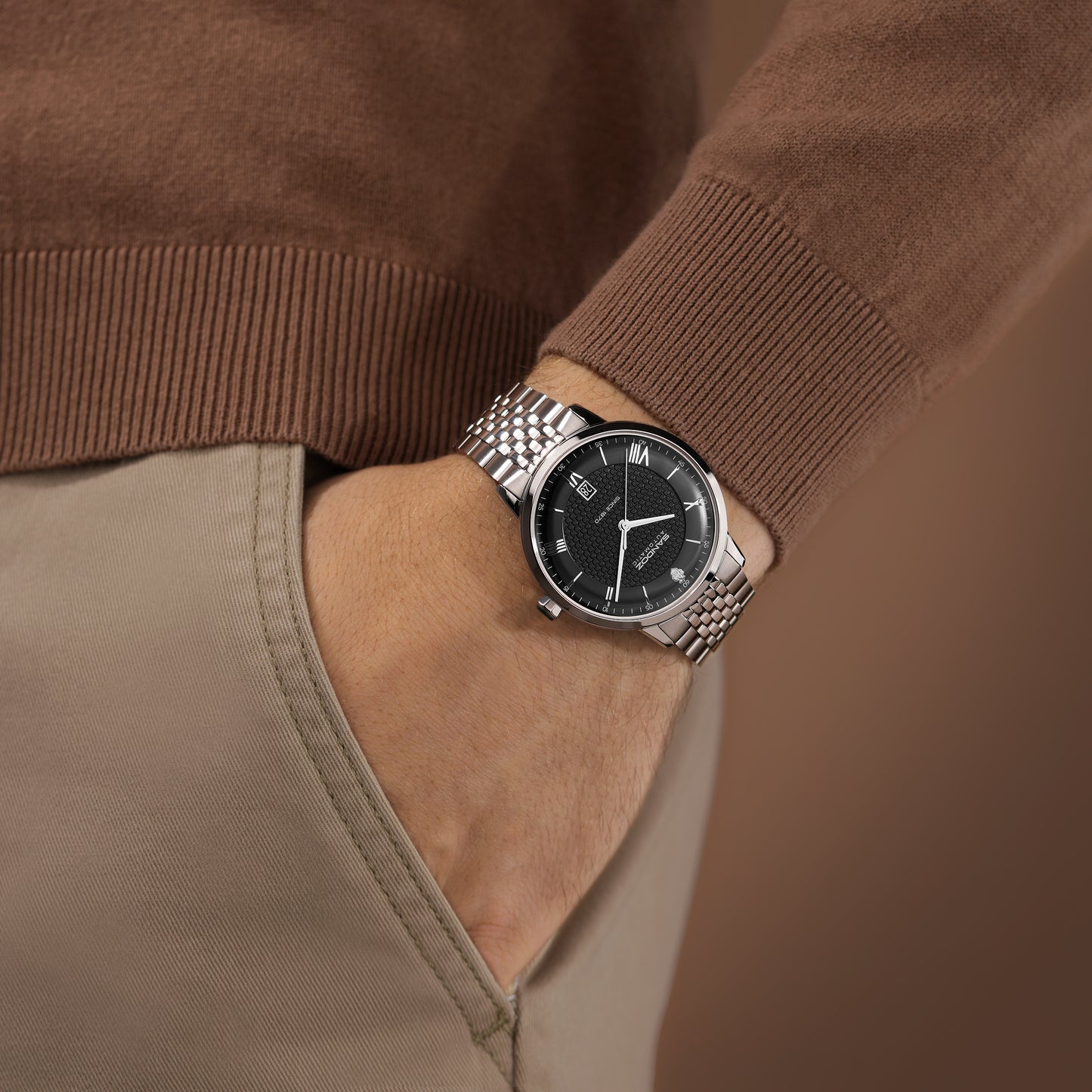 Sandoz Rochettes Automatic Black Bombe Sunray Dial Men's Watch SZWGL0000203