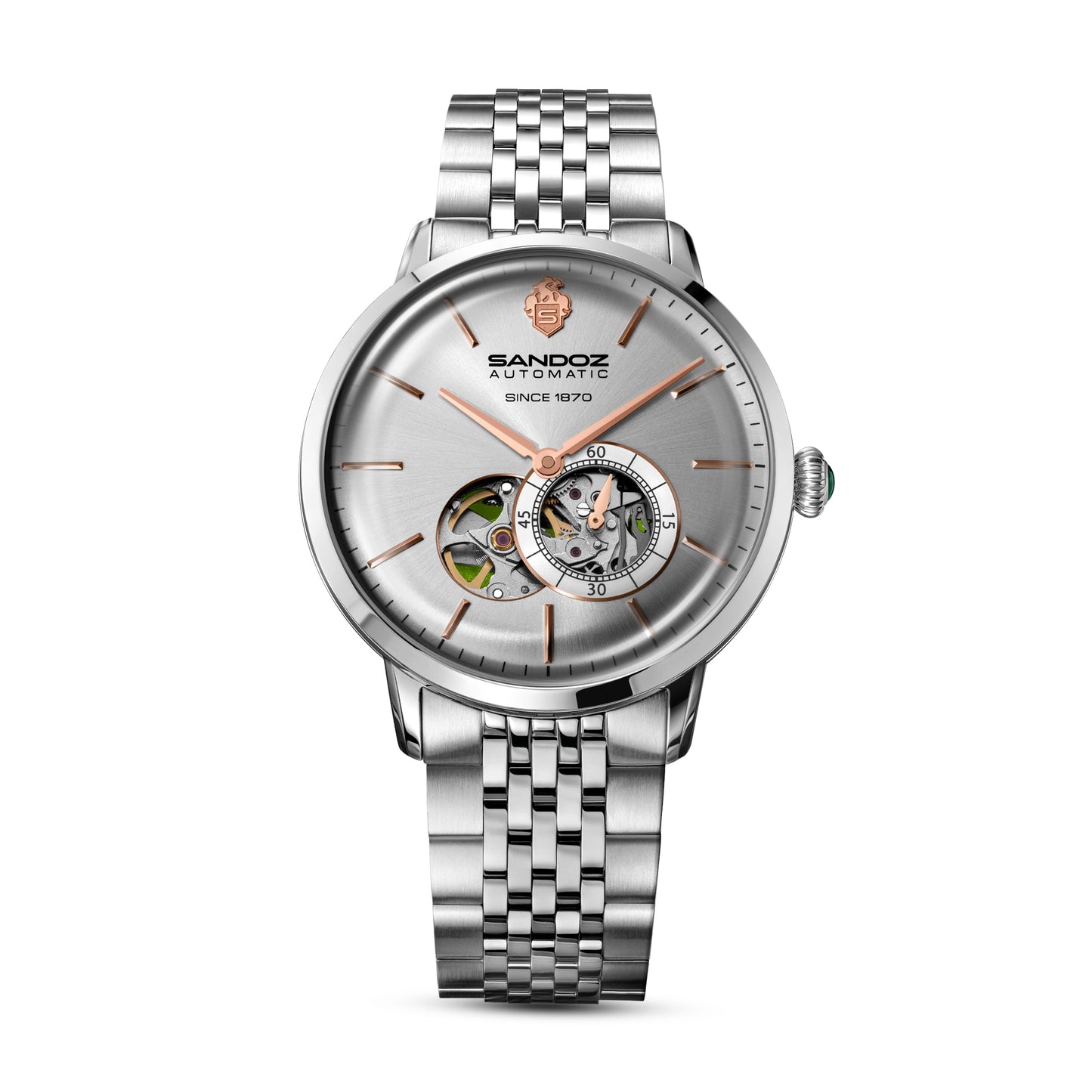Sandoz Rochettes Automatic Open Heart Silver Bombe Sunray Dial Men's Watch SZWGL0000504