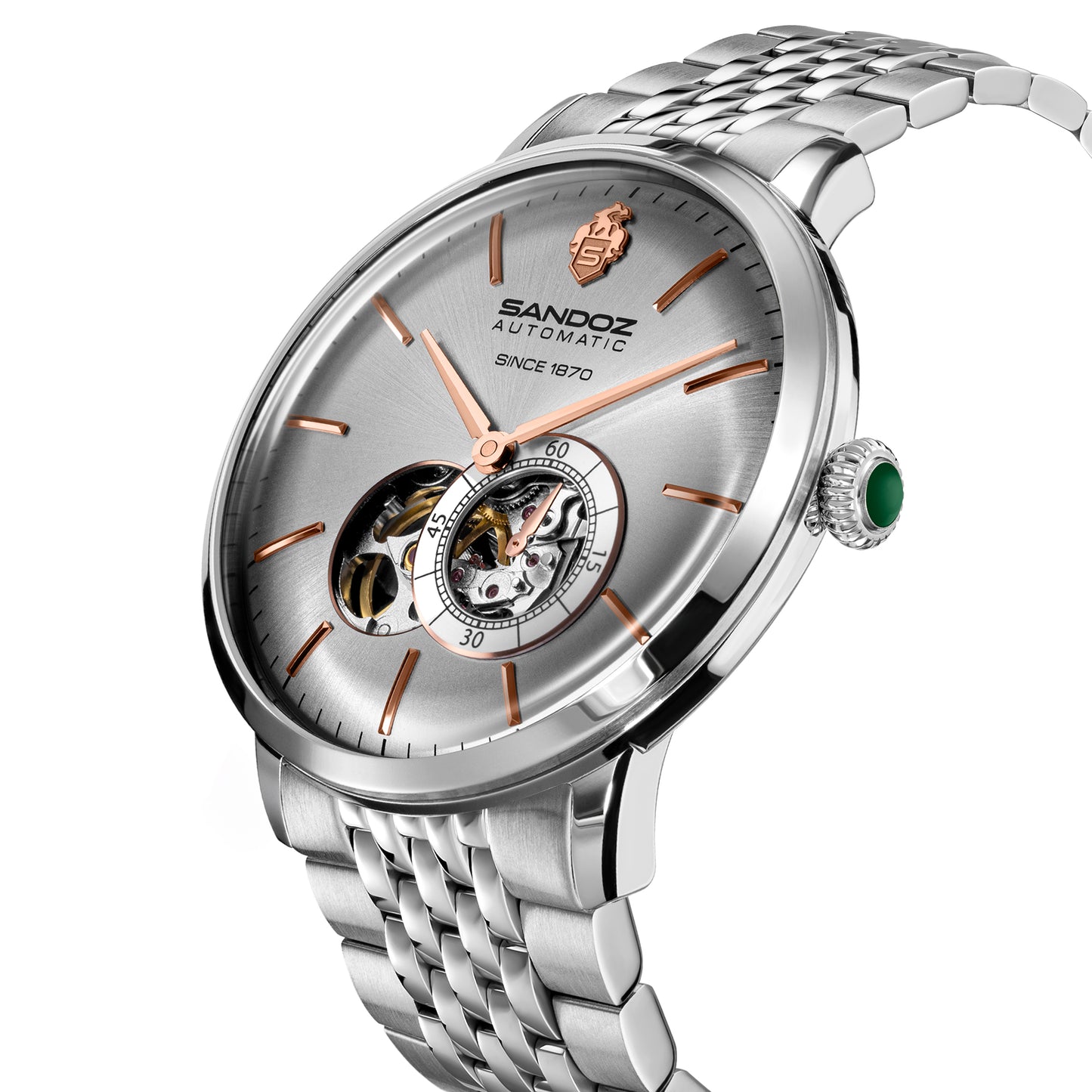 Sandoz Rochettes Automatic Open Heart Silver Bombe Sunray Dial Men's Watch SZWGL0000504