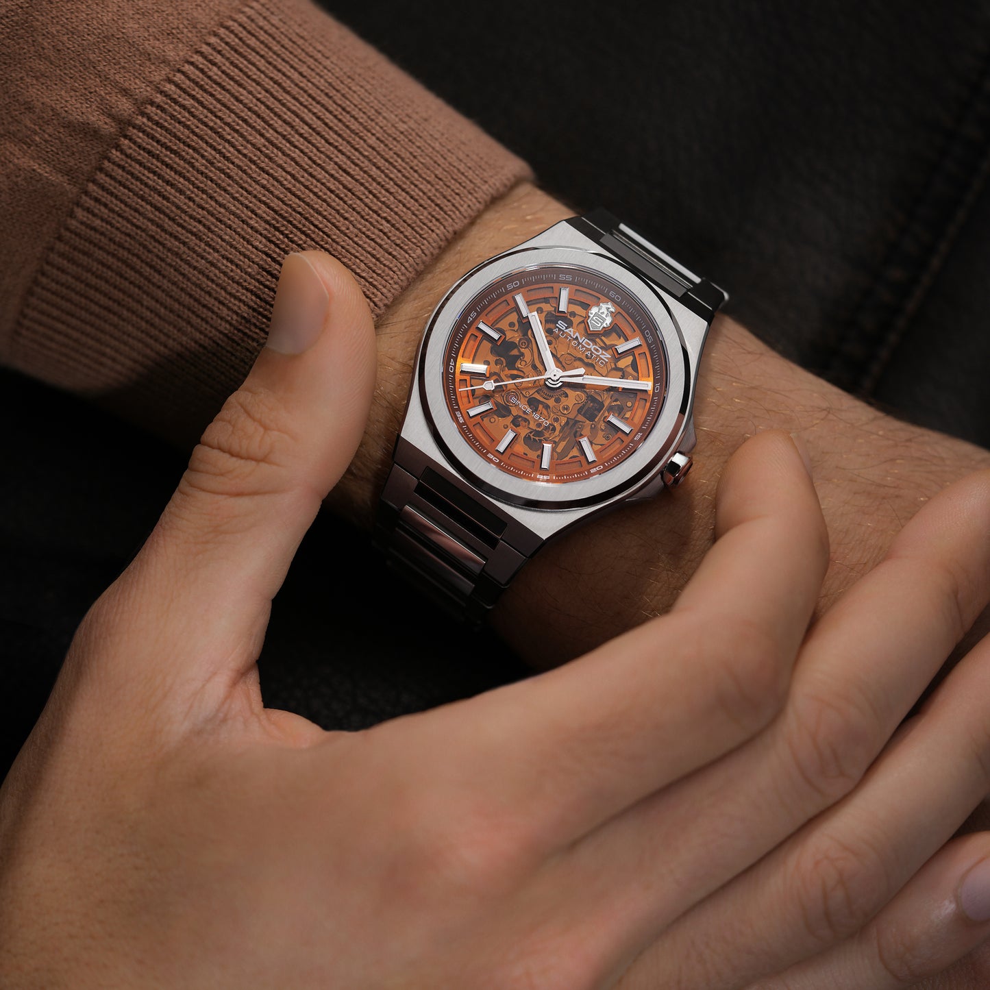 Sandoz Chanet Automatic Amber Skeleton Dial Men's Watch SZWGL0000816