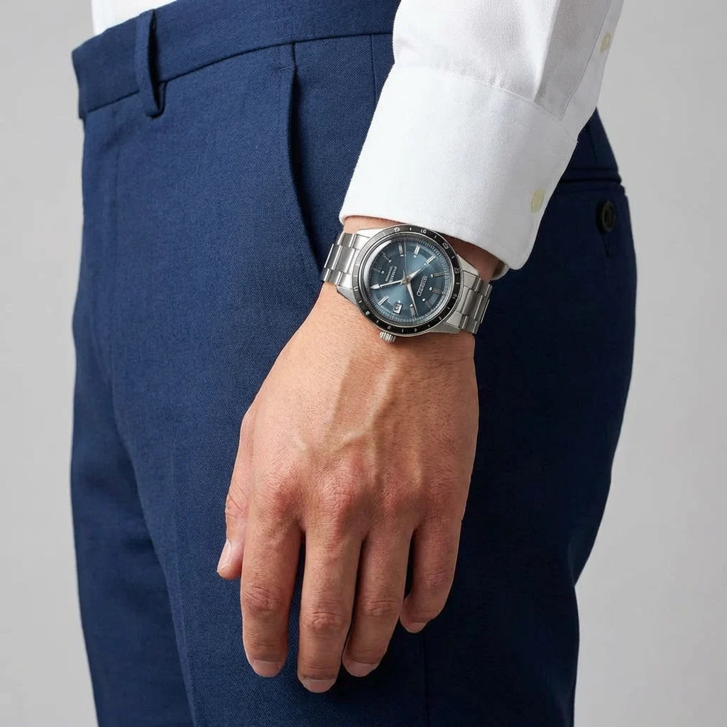 Seiko Presage Style '60s GMT Automatic Blue-Grey Dial Men's Watch SSK009J1