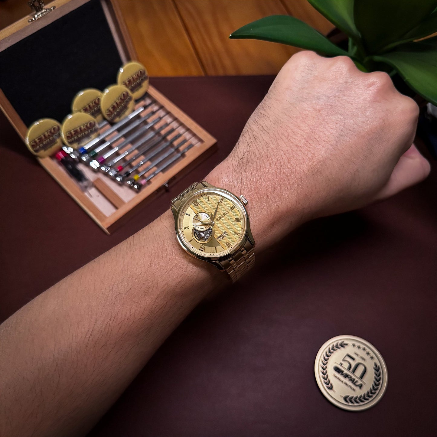 Seiko Presage Japanese Zen Garden "Kyoto Golden Age" Open Heart Automatic Men's Watch SSA468J1