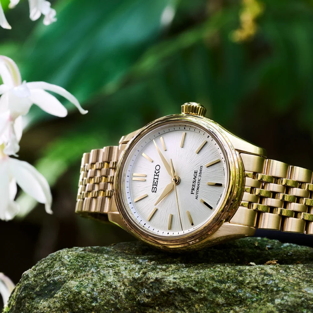 Seiko Presage Shiro-iro Classic Series Gold Plated Automatic Unisex Watch SPB524J1