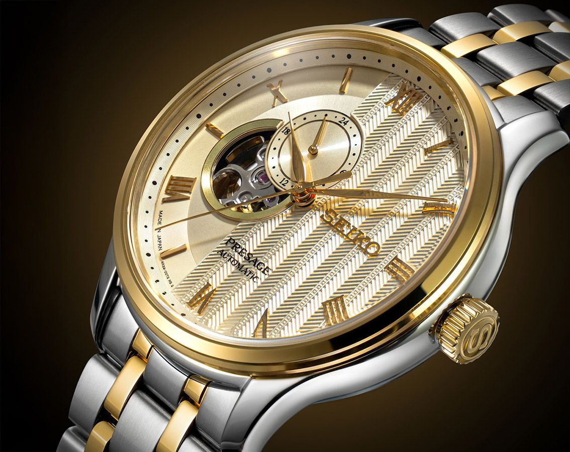 Seiko Presage Japanese Zen Gardens Gold-toned Sand Open Heart Men's Watch SSA464J1