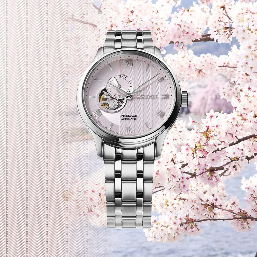 Seiko Presage Japanese Zen Garden "Kyoto Cherry Blossom" Open Heart Automatic Men's Watch SSA465J1