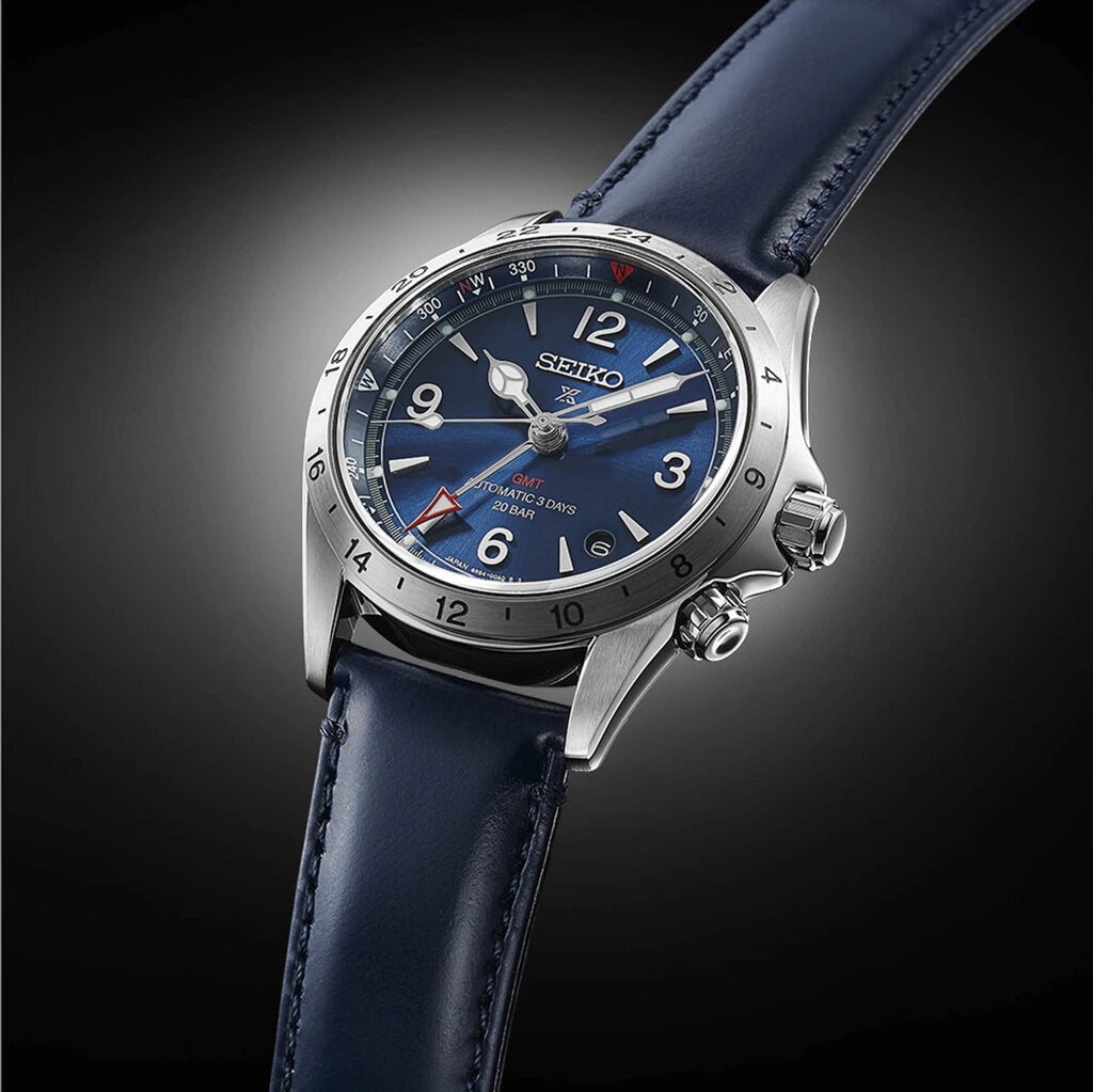 Seiko Prospex Alpinist Mechanical GMT Automatic Blue Leather Men's Watch SPB377J1
