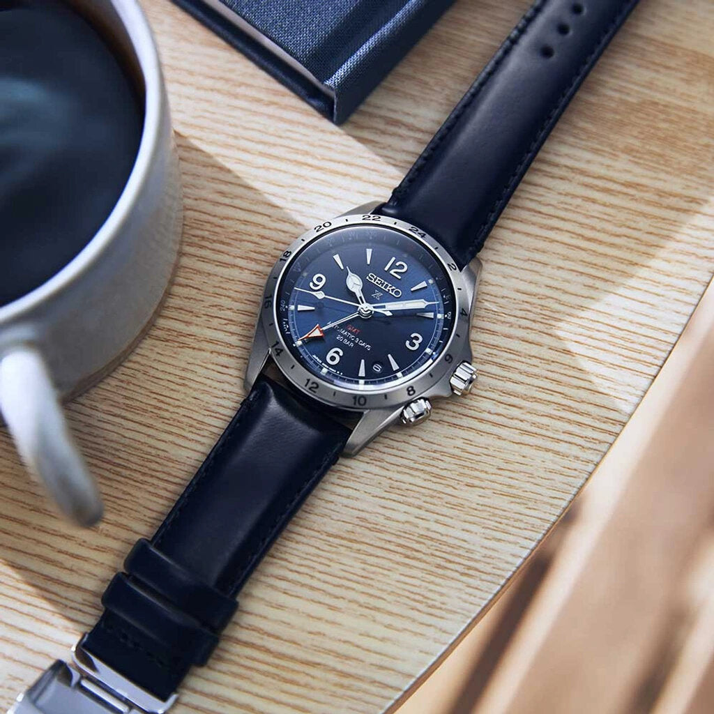 Seiko Prospex Alpinist Mechanical GMT Automatic Blue Leather Men's Watch SPB377J1