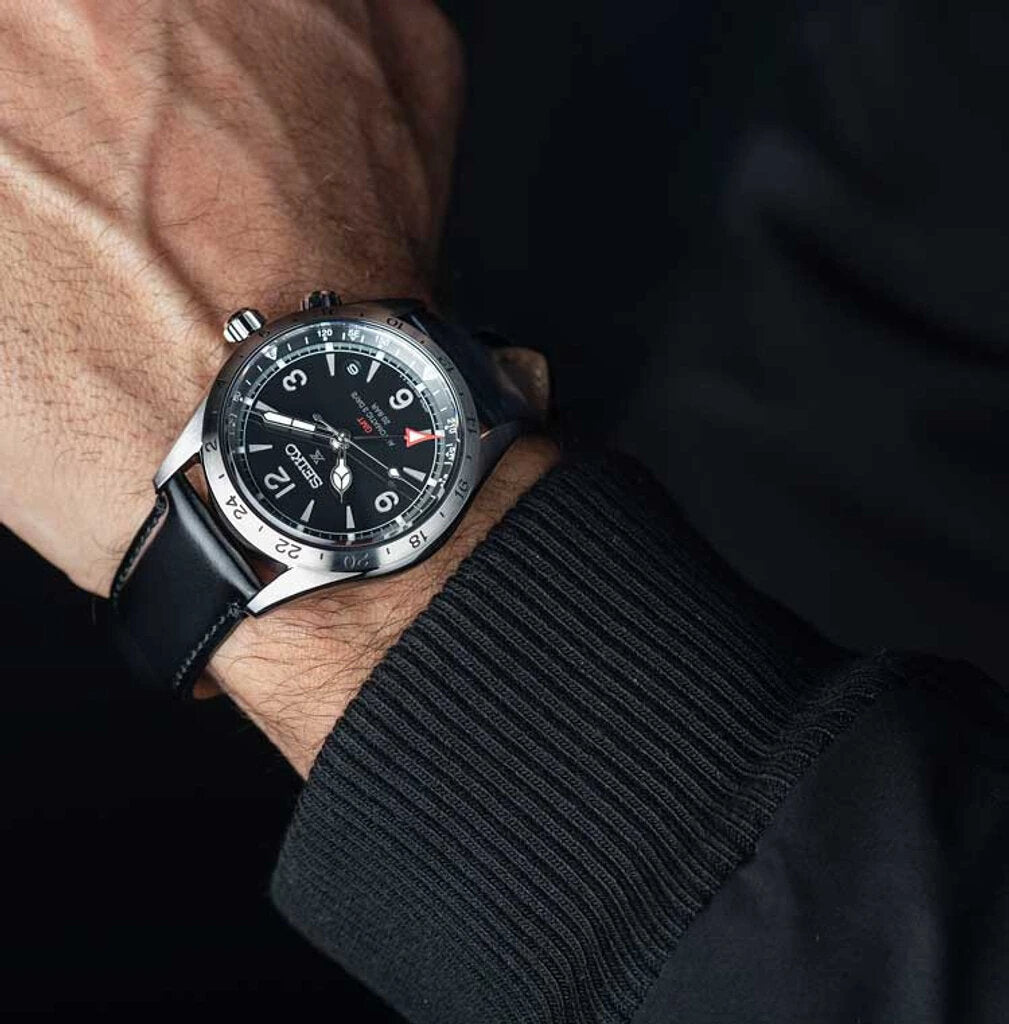 Seiko Prospex Alpinist Mechanical GMT Automatic Black Leather Men's Watch SPB379J1
