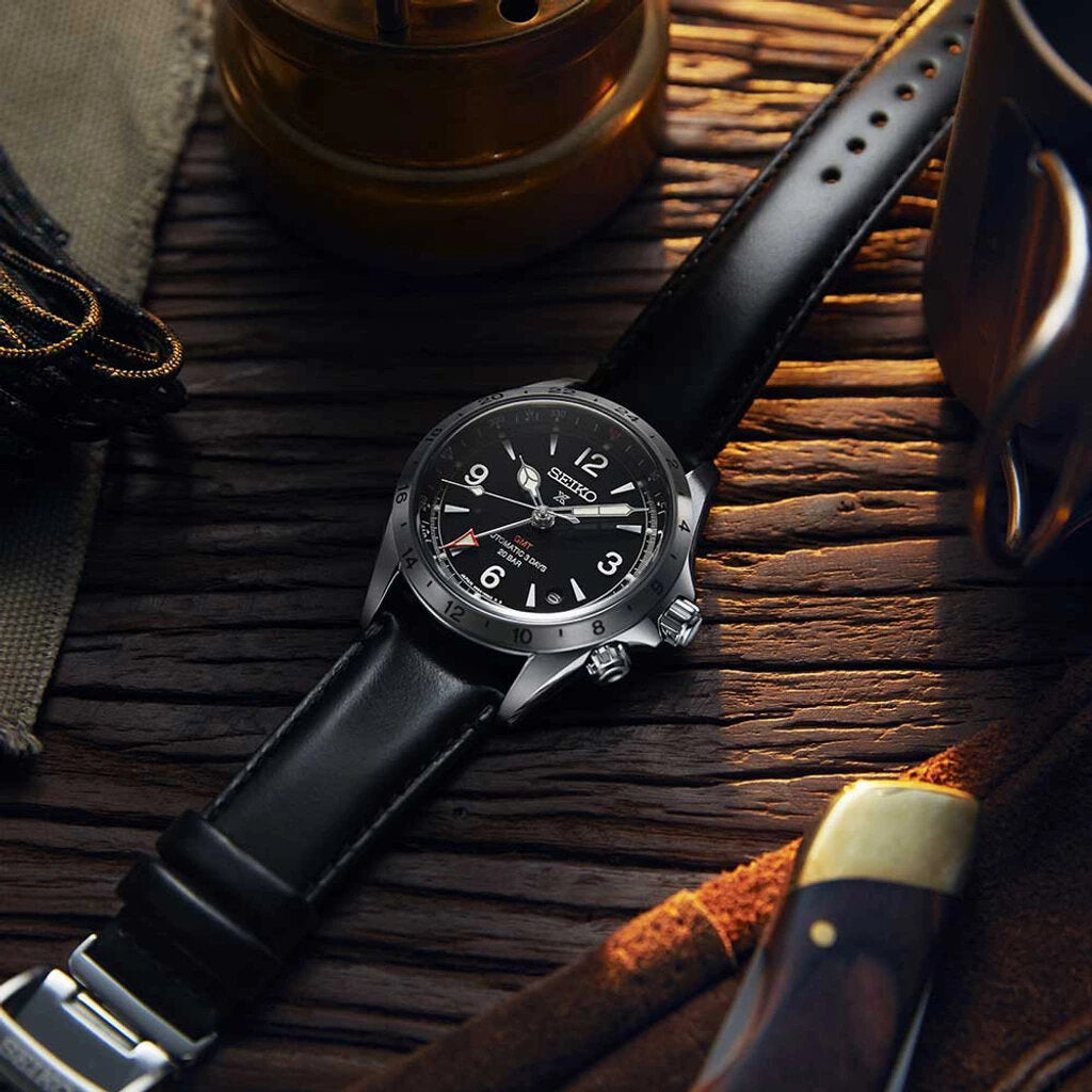 Seiko Prospex Alpinist Mechanical GMT Automatic Black Leather Men's Watch SPB379J1