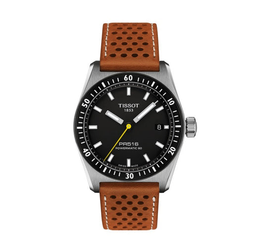 Tissot PR516 Powermatic 80 Automatic Leather Strap Watch 38mm T149.407.16.051.00